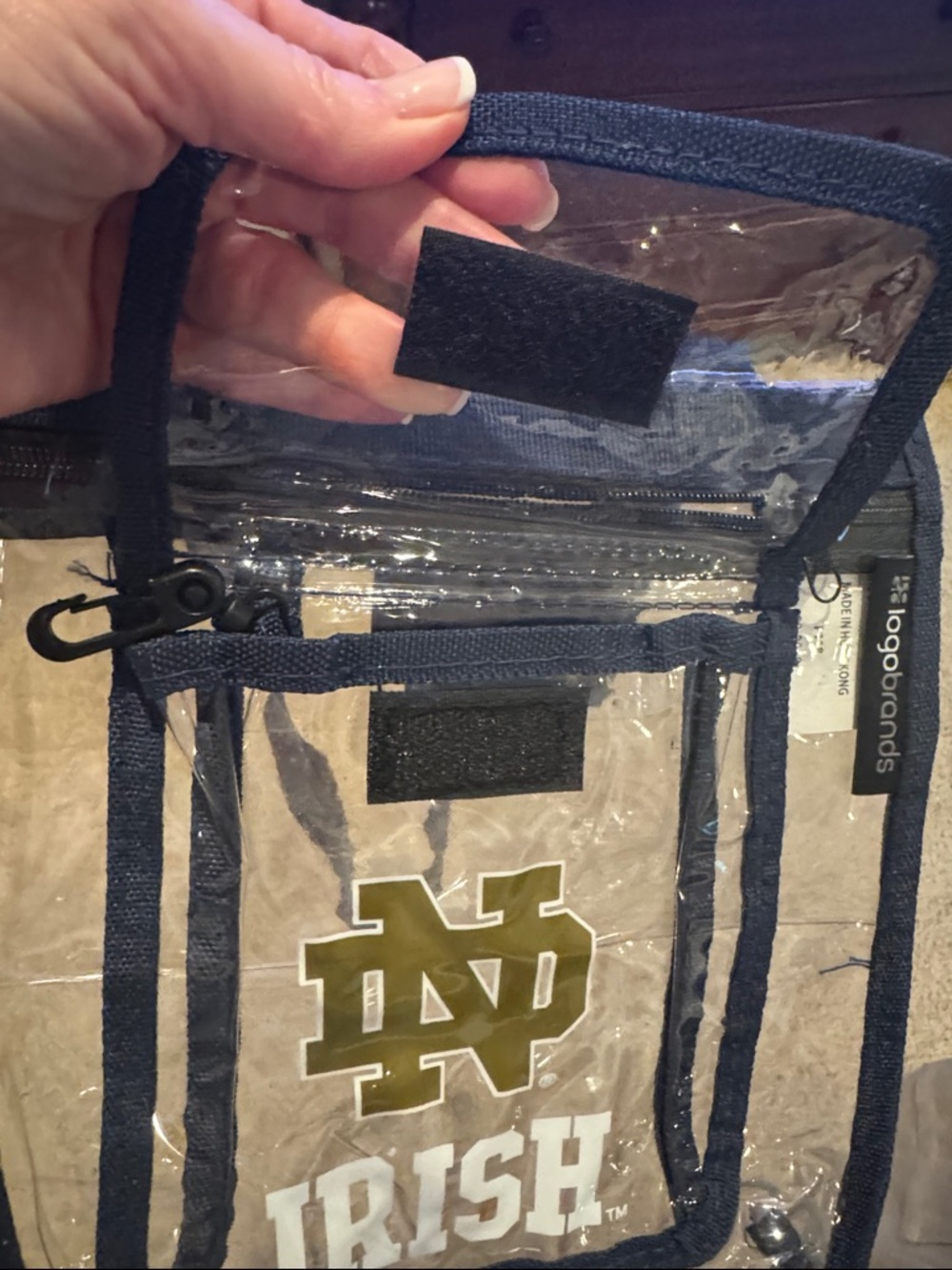 Clear Notre Dame IRISH Crossbody Bag with Navy Trim - Picture 4 of 5